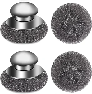 Steel Wool Scrubber with Replacement Wire Pads Set Stainless Steel Scrubber with Handle for Scouring Stubborn Messes