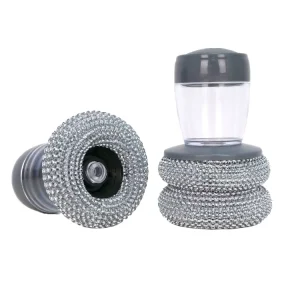 Steel Wool Scrubbers Cleaning Ball with PP Handle Scourer Dish Brush Set for Pots Pans Household Scrub Kit