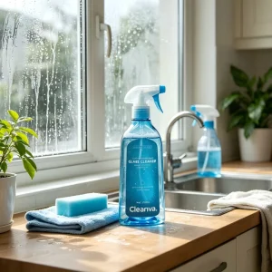 Streak Free Glass Cleaning Solution Liquid Chemical Formula Removes Water Spots Leaves Crystal Clear Shine on Windows & Mirrors