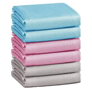 Streak Free Microfiber Plain Fish Scale Cleaning Cloth Glass Kitchen Polishing Towel Lint Free Cloths