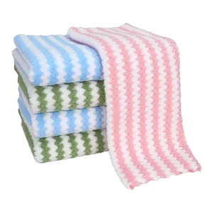 Striped Cationic Kitchen Dishcloths Edge-Bound Absorbent Lint-Free Cleaning Rag for Dishwashing Counter Table Cleaning