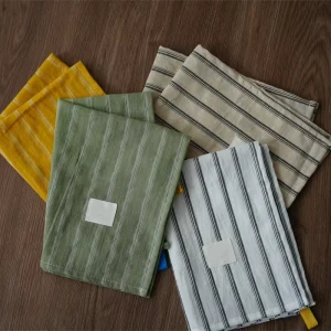 Striped Cotton Linen Kitchen Tea Towel Soft Absorbent Reusable Lint Free Dish Cloth With Hanging Loop for Home Cleaning