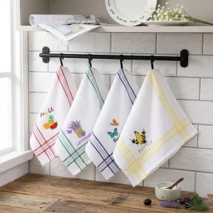 Super Absorbent 4 Piece Cotton Dish Towels Set Home and Kitchen Hand Cloths for Drying and Cleaning