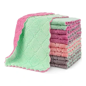 Super Absorbent Double Layer Coral Fleece Kitchen Towels Reusable Microfiber Dish Cloths for Oil Free Lint Free Hand Towel