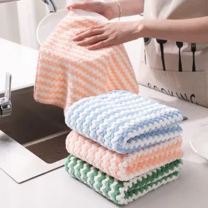 Super Absorbent Quick Dry Eco Friendly Double Layer Coral Fleece Kitchen Cleaning Cloth Dish Towel