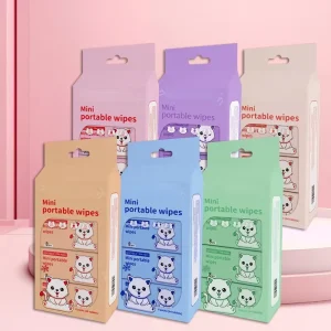 Super Mini Portable Wet and Dry Baby Tissue Wipes Pack Low MOQ with Custom Packaging Scented Bulk Cleansing Wipes for Babies