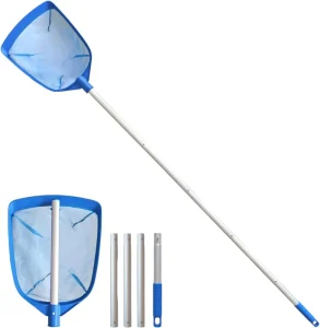 Swimming Pool Leaf Skimmer Net 3-Section Telescopic Aluminum Pole Nylon Medium-Fine Mesh Pool Cleaning Tool