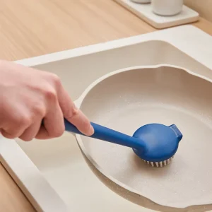TPR Non Scratch Bristle Pot Cleaning Brush with Scraper Dish Kitchen Cleaning Brush