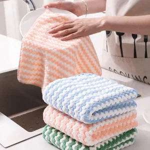 Tea Towel Color Stripes Kitchen Cleaning Towel Quick Dry Dish Washing Towel Home Appliance Absorbent Coral Fleece Kitchen Tawel