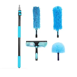 Telescopic Aluminum Microfiber Pole High Reach Duster Cleaning Brush Kit Window Squeegee Car Wash