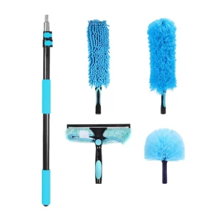 Telescopic Aluminum Microfiber Squeegee Cleaning Kit Window Wiper Duster Cobweb Brush Ceiling Duster Eco-Friendly 12ft Plastic