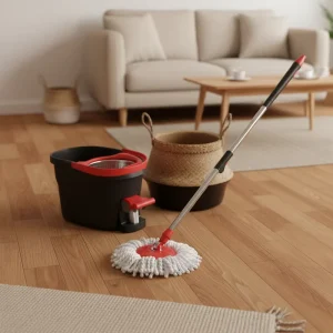 Telescopic Floor Mop Stainless Steel Pole for Tile Wood Laminate Ergonomic Design Automatic Wringing Easy Refill Pads