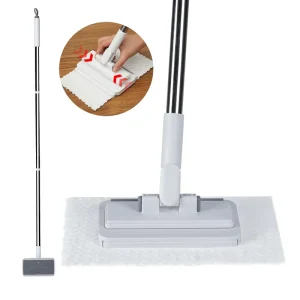 Telescopic Stainless Steel Handle Flat Mop Floor Cleaning Tool With Disposable Sheet Clip System