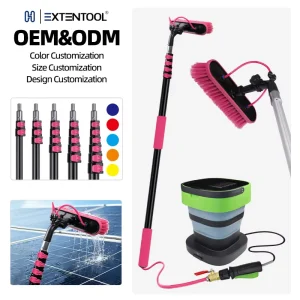 Telescopic Water Flow Through Cleaning Brush With Wireless Pressure Water Pump Portable Solar Panel Window Cleaning Tool Set