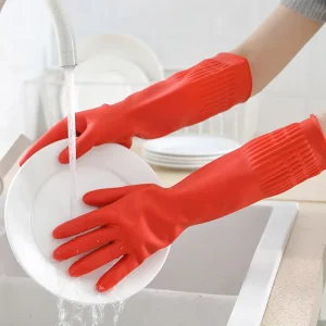 Thick Latex One Piece Lined Velvet Dishwashing Gloves Warm Waterproof for Women’s Laundry and Housework