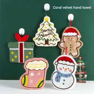 Thick Soft Absorbent Christmas Holiday Series Design Coral Fleece Hanging Kitchen Towel Dish Cloth