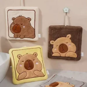 Thickened Coral Velvet Square Embroidered Hanging Cartoon Wiping Cloth Kitchen Children’s Capybara Cut Hand Towel