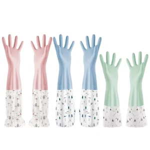 Thickened Long Latex Dishwashing Gloves with Waterproof and Warm Elastic Cuffs for Household Chores