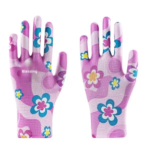 Thin 13 gauge Multicolor Polyester Floral Print Safety Gloves Non slipsoft Breathable for Household Chores and Light Labor