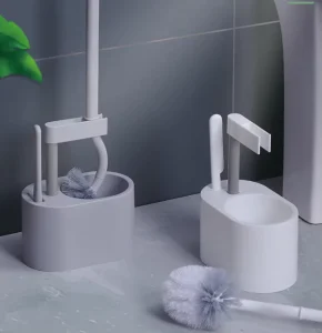 Toilet Brush Cleaning Set Cleaner Bowl Plastic Brushes Washing Bathroom White 3-in-1 Toilet Brush Set