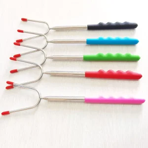 Top Selling 9 12 Piece Telescoping Chrome Plated Stainless Steel Grill Forks Marshmallow Roasting Sticks Heat Resistant BBQ