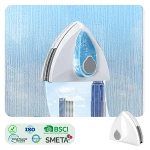 Triangular Magnet Window Cleaner with Cleanser Dispensing Tank Squeegee Window Cleaning Wiper for Outer Window Glass