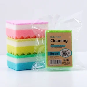 Two Sided Wave Foam Cleaning Sponge with Colorful Light Duty Scouring Pad for Household Cleaning Kitchen Cleaning