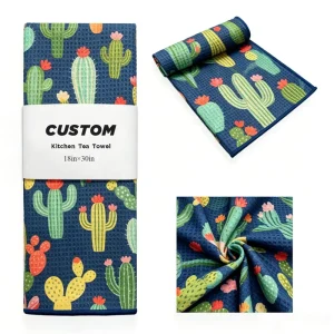 Ujoy Gift Premium Design Recycled Waffle Weave Microfiber Kitchen Dish Towels Tea Towels Custom OEM Towel