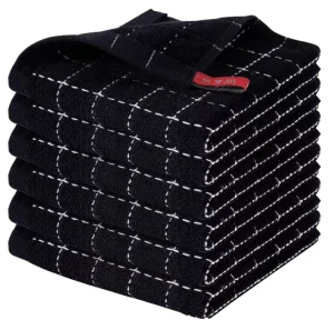 Ultra Soft Absorbent Lint Free Dark Plaid Square Cotton Woven Kitchen Towels