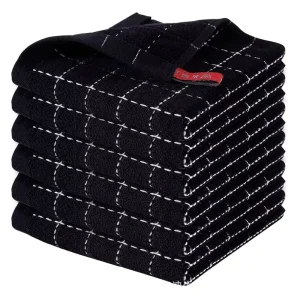 Ultra Soft Absorbent Lint Free Dark Plaid Square Cotton Woven Kitchen Towels
