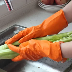 Unlined Housework Cleaning Hand Protection Reusable Waterproof Dishwashing Yellow Latex Household Rubber Gloves