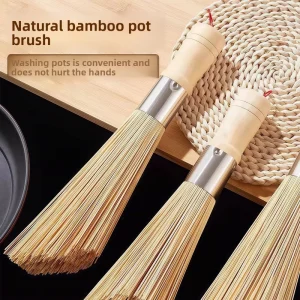 Vintage Bamboo Pot Brush Kitchen Cleaning Wok Scrubber Natural Bamboo Dish Brush for Home and Commercial Use