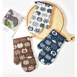 WML002 Custom Printed Household Cotton Oven Mitts Thickened Heat Resistance Kitchen Baking Gloves for Microwave Insulation