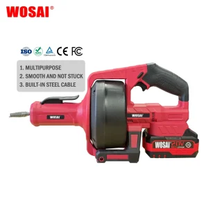 WOSAI Cordless Electric Drain Auger Auto Feed Plumbing Snake Clog Remover or Unclog Sink Drain Pipe