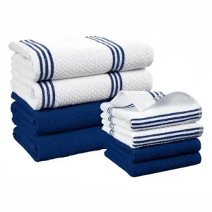 Waffle Fabric Cotton Kitchen Towels Striped Pattern Super Absorbent Quick Drying
