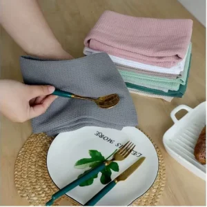 Waffle Kitchen Tea Towel Quick Dry Yarn Dyed Cotton Solid Color Eco Friendly Water Absorbent for Wiping Tableware Towels
