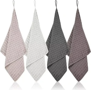 Waffle Weave Kitchen Towel with Hanging Loop Microfiber Quick Dry Absorbent Cleaning Cloth Reusable Dish Towel for Home Kitchen