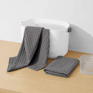 Waffle Weave Kitchen Towels Thick Microfiber Dish Drying Cloths Absorbent Tea Towels Lint Free 16Inch X 24Inch Golf Towel Gray