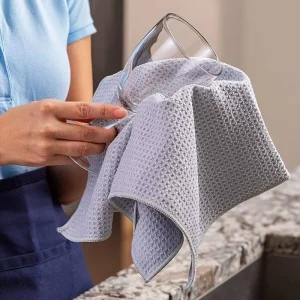 Waffle Weave Kitchen Towels Thick Microfiber Dish Drying Towels Absorbent Tea Hand Towel Lint Free White Solid Color