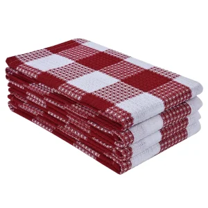 Waffle Weave Tea Towels Cotton Kitchen Dish Cloths Checkered Absorbent and Lint Free for Dishes