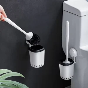 Wall Mounted Household With Vacuum Suction Cup Holder Durable TPR Round Toilet Cleaning Brush