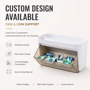 Wall Mounted Laundry Pods Dispenser Clear Flip Lid Detergent Pod Holder Space Saving Tablet Storage Box with Top Shelf