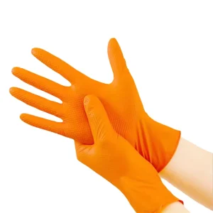 Wanli Extra Thick Orange Diamond Pattern Nitrile Household Diamond Grip Disposable Nitrile Gloves Large 10mil
