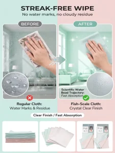 Warp Knitted 270gsm Fish Scale Lace Style Microfiber Wiping Towel Water Absorbent Streak Free Glass Cloth Eco Friendly