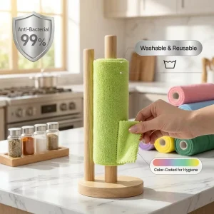 Washable Microfiber Paper Towels Roll 20 Sheets Eco Friendly Cleaning Rags for Kitchen Glass & Furniture