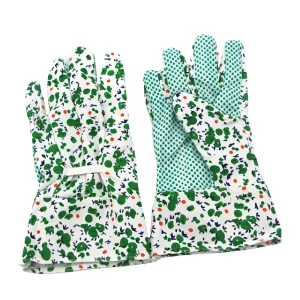 Washable Open Cuff Easy Wear Printed Floral Cotton Fabric Garden Glove Women’s Stylish Gardening Work Gloves with Pvc Dot Palm