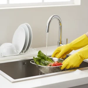 Washing Fruit 35g Yellow Rubber Latex Household Gloves Dipped Flock Lined Rubber Gloves Accept OEM Printed Package