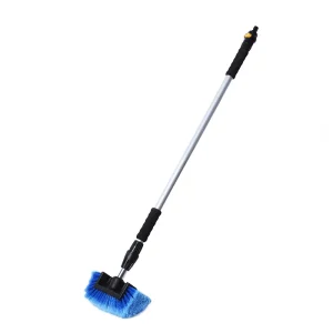 Water Flow Thru Telescopic Wheel Cleaning Brush Ultra Soft Bristles Strong Handle Aluminum Pole 10” Car Truck RV Boat Brush