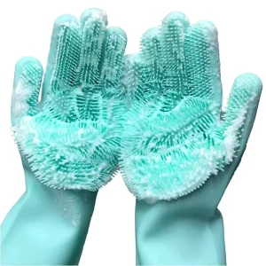 Waterproof Household Silicone Scrub Hand Gloves Dishwashing Sponge Gloves for Kitchen Use for Dish Washing