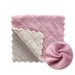 Wave Edge Dual Color Coral Fleece Microfiber Dish Cloth Quick Dry Lint Free Household Kitchen Cleaning Rag